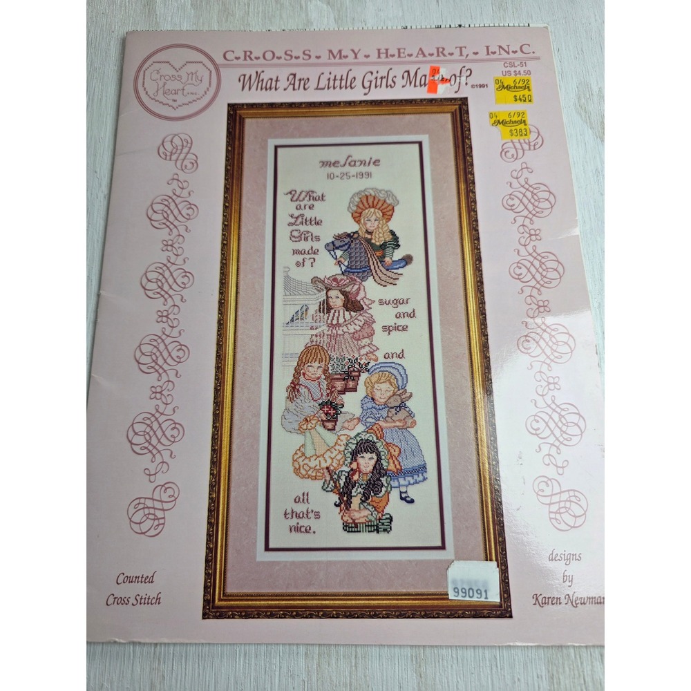 Vintage 1991 Cross My Heart What Are Little Girls Made Of Cross Stitch Pattern